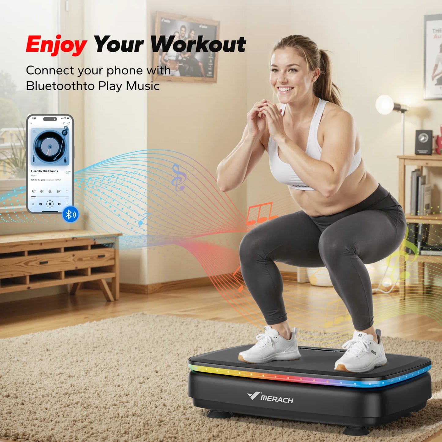 MERACH Bluetooth Vibration Fitness Plate with LED Lights
